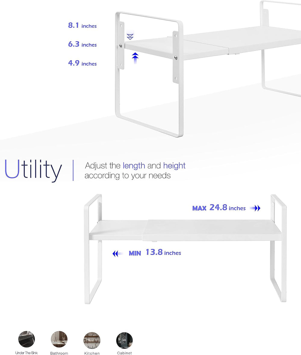 Nxconsu Cabinet Shelf Riser, Adjustable Cabinet Organizer, 10.3" Deep White