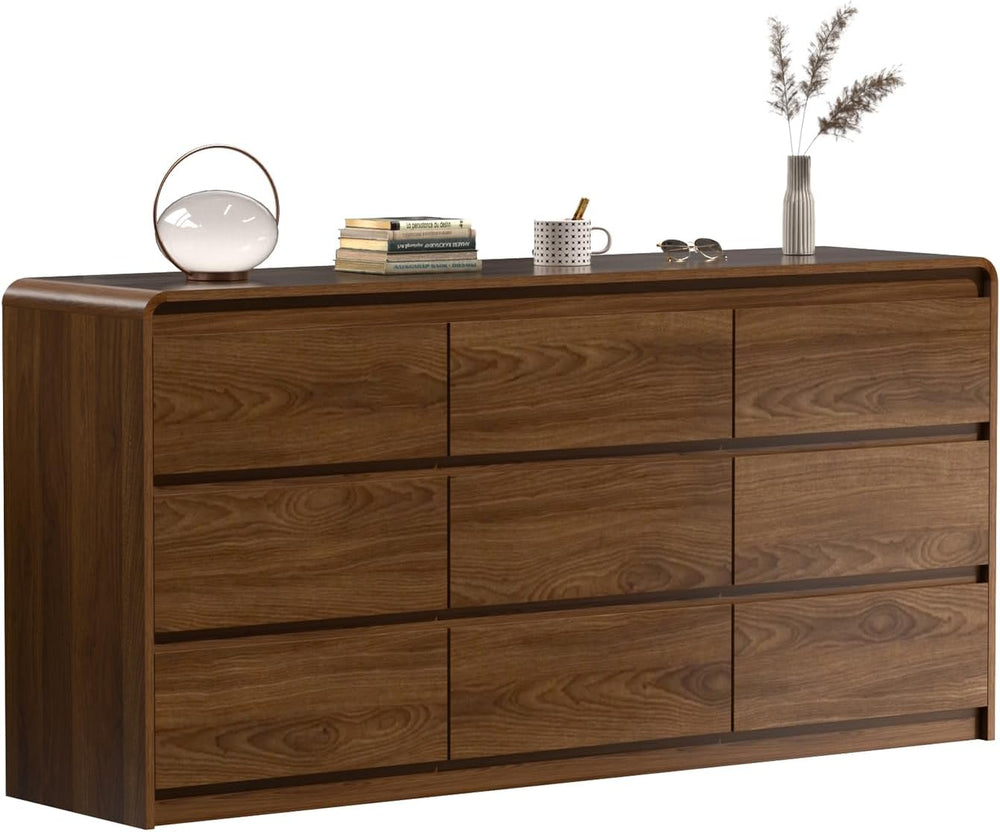 Oransail 9 Drawer Dresser, 63" Wide Walnut Dresser with Soft-Close Drawers