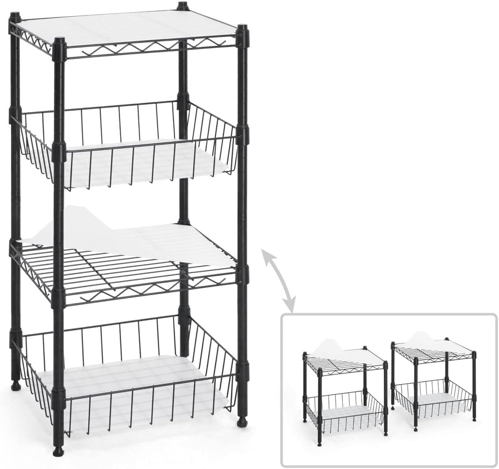 Fencer Wire NSF 2 to 4 Tier Stackable Wire Shelving Unit w/Baskets & Line...