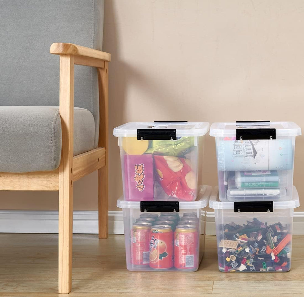 Clear Storage Latch Box 12 Quart, Plastic Organizing Box/Bin with Lid and Bla...