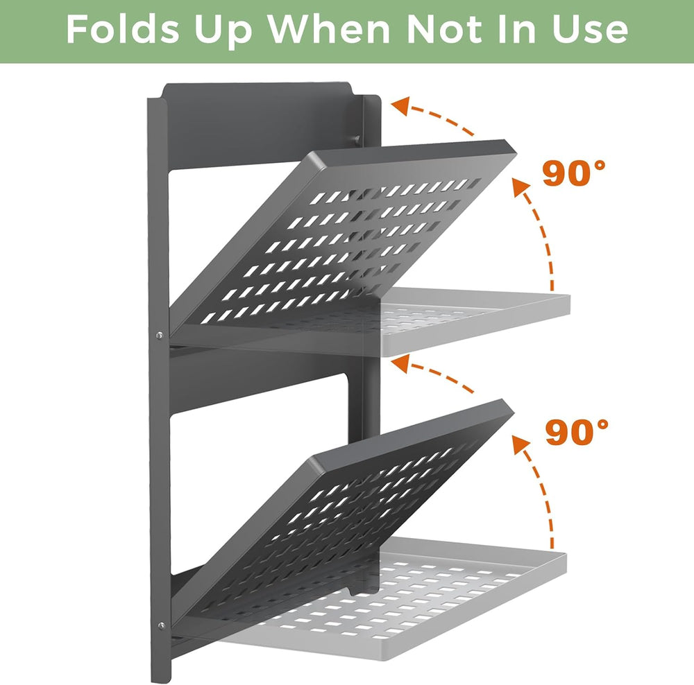 2-Tier Folding Metal Shelf Wall Mounted | Small Foldable Wall Shelf | Dorp Do...
