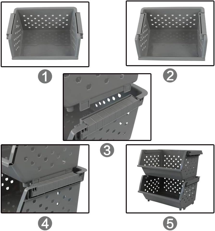 Begale 3-Pack Gray Plastic Stackable Detachable Storage Bin