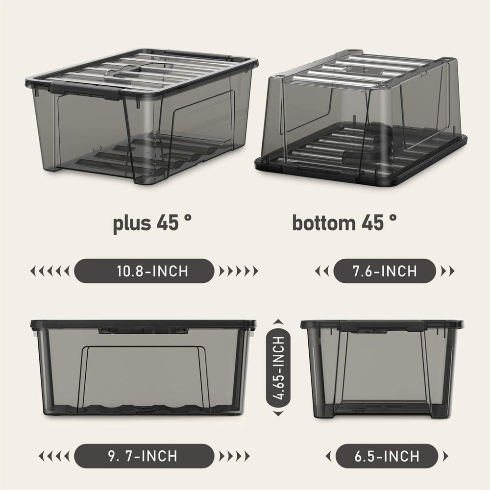 Clear Black Storage Bins with Lids, 12 Pack Plastic Containers with Carry Han...