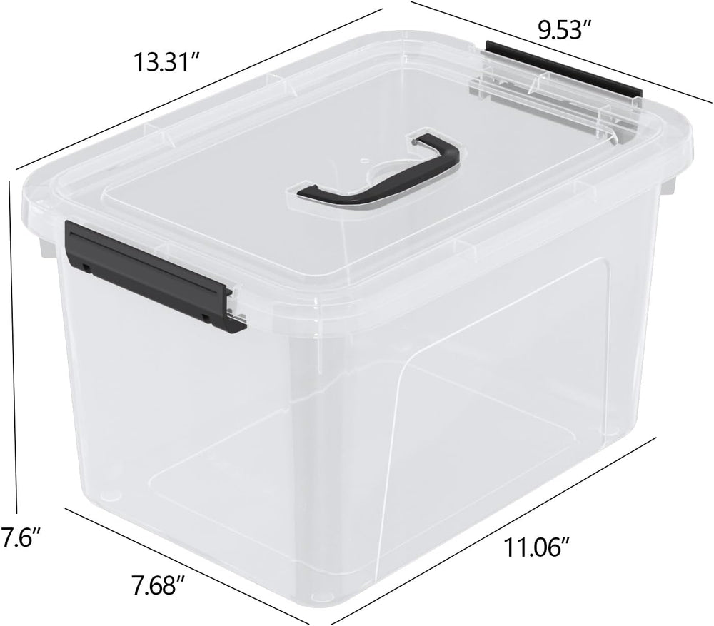 Wekioger 4 Packs Plasitc Lidded Storage Bins, Clear Latching Boxes 10 Quart