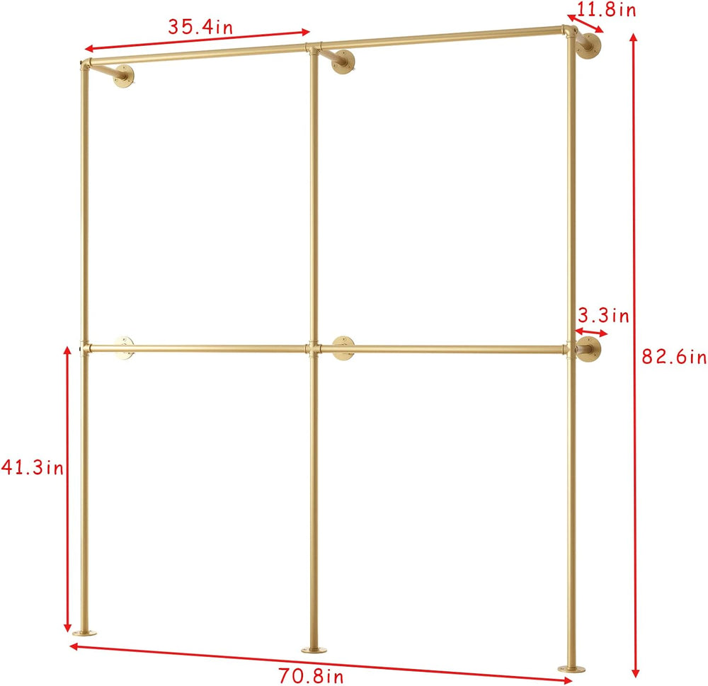 Industrial Pipe Clothing Rack Wall Mounted,Clothes Racks with Double Hanging ...