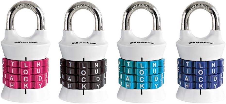 Master Lock 1535DWD Vertical Resettable Word Combination Padlock, 4-Pack, Col...