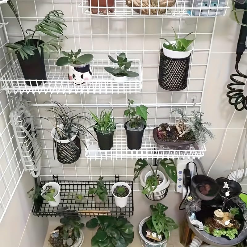 4 Pack Metal Grid Wall Baskets with Hooks, 15.75 x 6 x 2.36 Inch