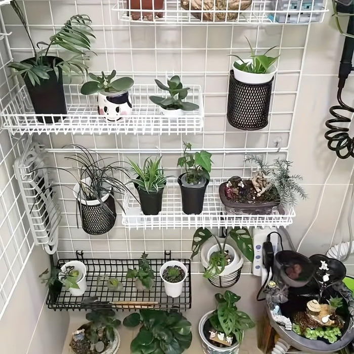 4 Pack Metal Grid Wall Baskets with Hooks, 15.75 x 6 x 2.36 Inch