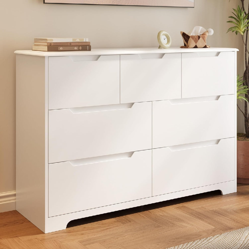 Gizoon 7 Drawer Dresser, 48” Wide White Dresser for Bedroom, White