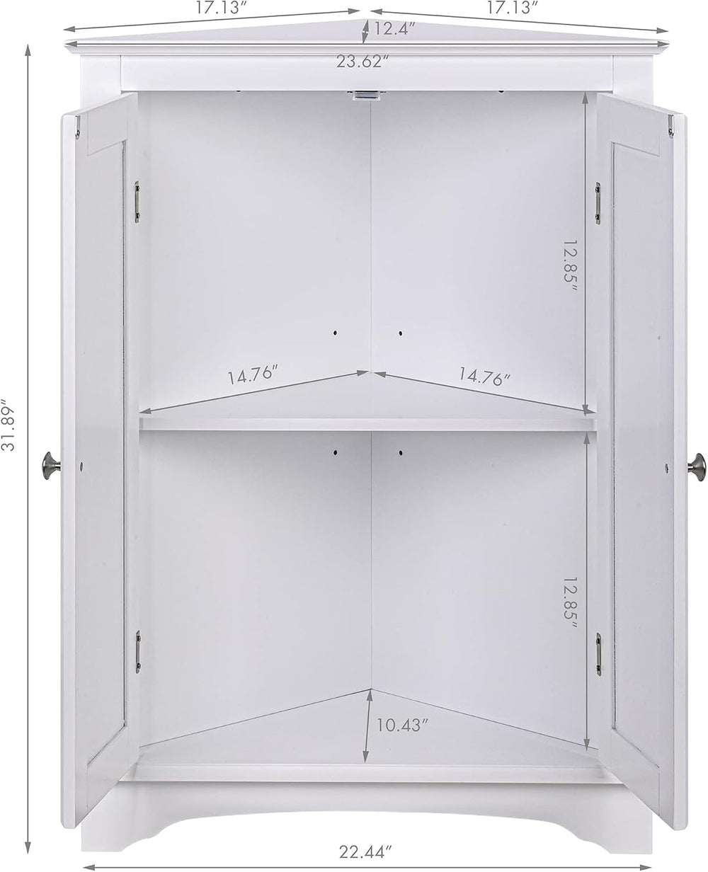 Spirich Corner Bathroom Cabinet with Doors and Adjustable Shelf, White
