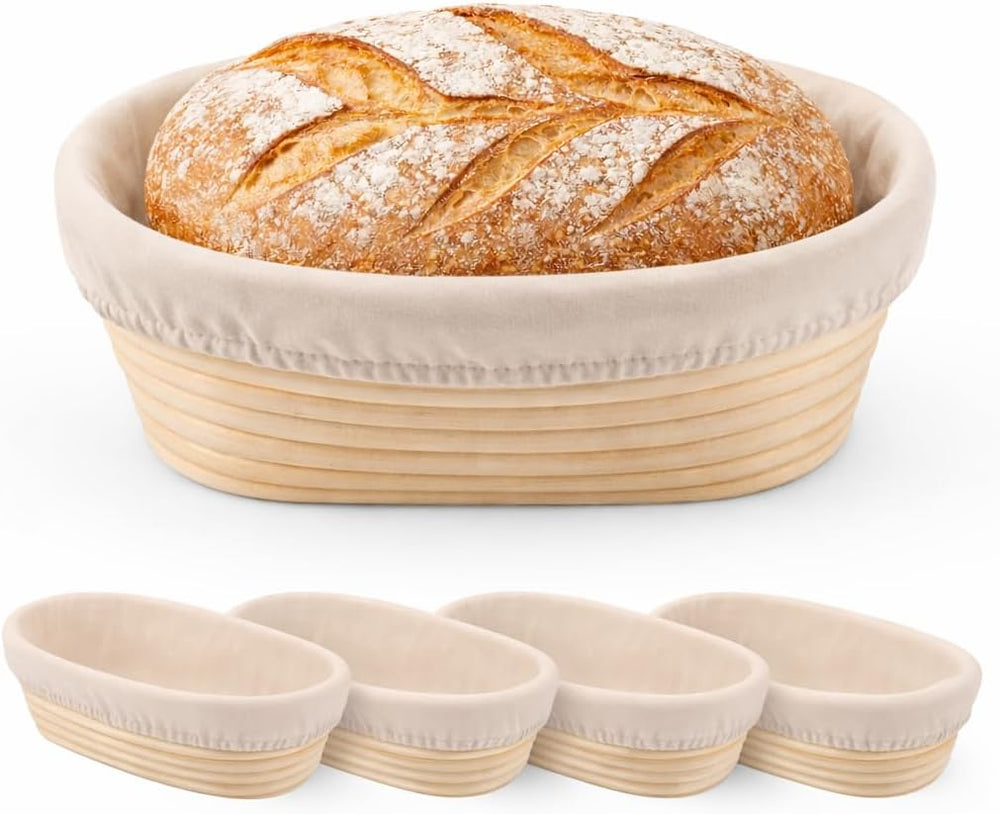 4 Pack 10 Inch Oval Banneton Bread Proofing Basket, Rattan Sourdough Bread Ba...
