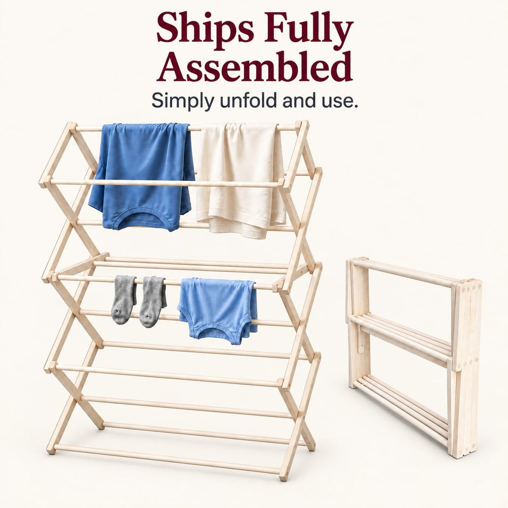 Peaceful Classics Wooden Folding Laundry Rack, 60x40x20 Inches