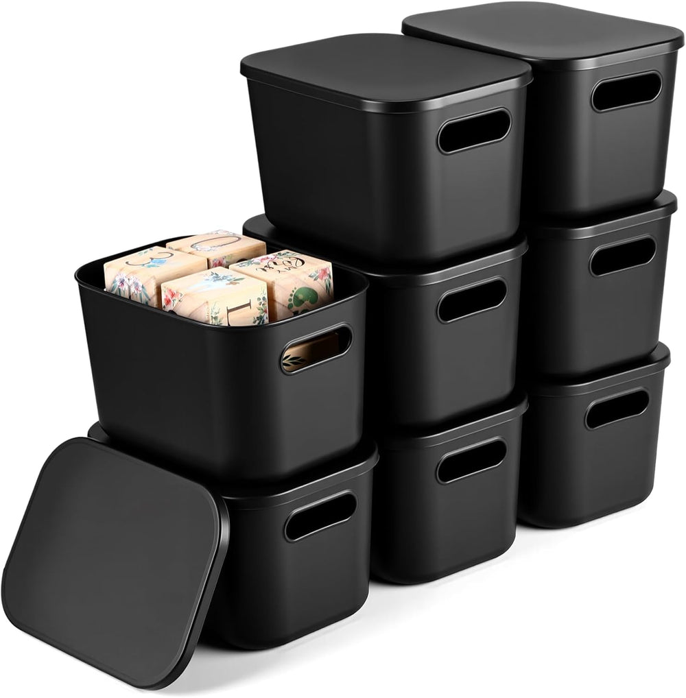Hoolerry 8 Pieces Storage Bins, 9.8 x 7.1 x 6.3 Inch, Black