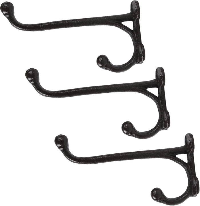 BRASSTAR Cast Iron Simple Straight Double Hooks Hanging for Coats, Bags, Hats, Towels, Keys, Rustic Retro Home Art Decor (3)