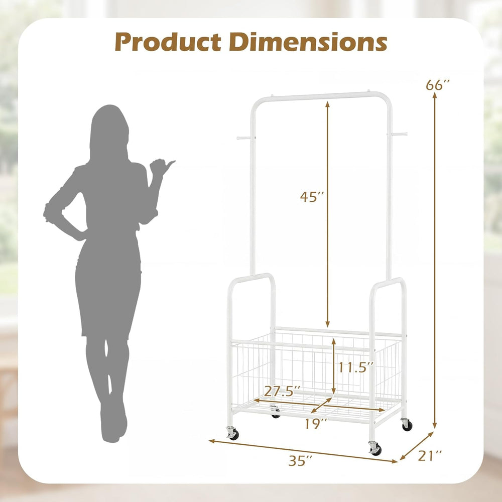 GIANTEX 35" Clothes Rack with Storage Basket,Heavy-Duty Clothing Rack wi...