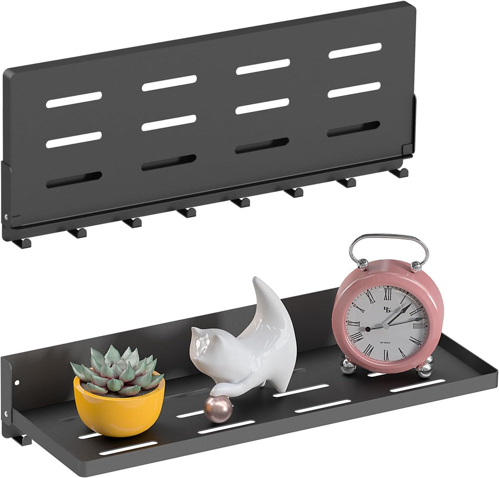 Folding Shelf with Hooks Wall Mount, Laundry Room Metal Shelves, Fold Up 90° ...