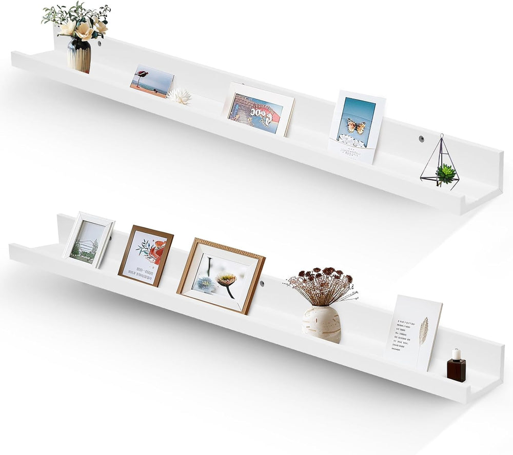 Muzilife 45.3" Large Floating Shelves Wood Wall Shelf with Lip, 2Pcs, White