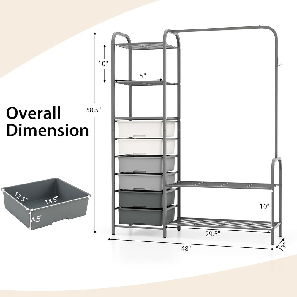 Tangkula Heavy Duty Clothes Rack with 6 Removable Drawers, 3-Tier Open Shelve...