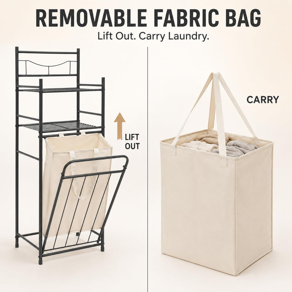 Tilt Out Laundry Hamper, 3-Tier Storage Basket with Removable Bag
