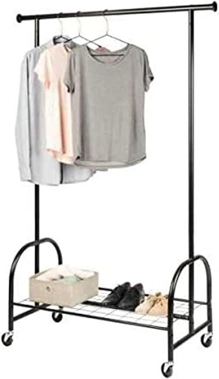 WENKO Clothing Rack, Rolling Clothes Rack with Bottom Shelf, Hanging Clothes Garment Rack with Wheels, Standing Cloth Organizer, Heavy Duty, 47.6 x 72.8 x 20.5 in, Black