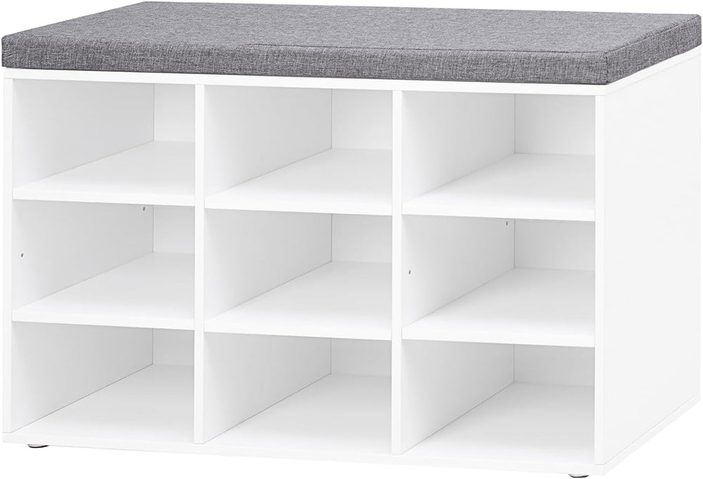 DINZI LVJ Shoe Storage Bench with Cushion, 31.5" Cubby Shoe Rack, 9 Cubbies