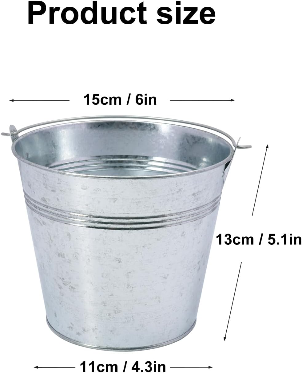 15 Pack 6 Inch Galvanized Metal Buckets with Handles, Rustic Metal Ice Bucket...