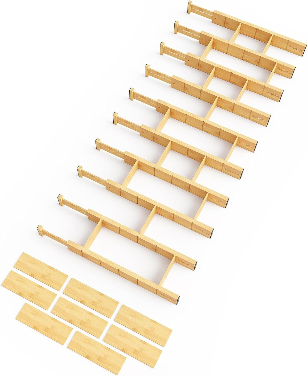 SpaceAid Bamboo Drawer Dividers with Inserts and Labels, Kitchen Adjustable D...