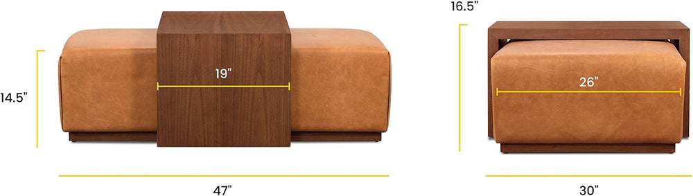POLY & BARK Jarmo Leather Ottoman with Walnut Table in Full-Grain Pure-An...