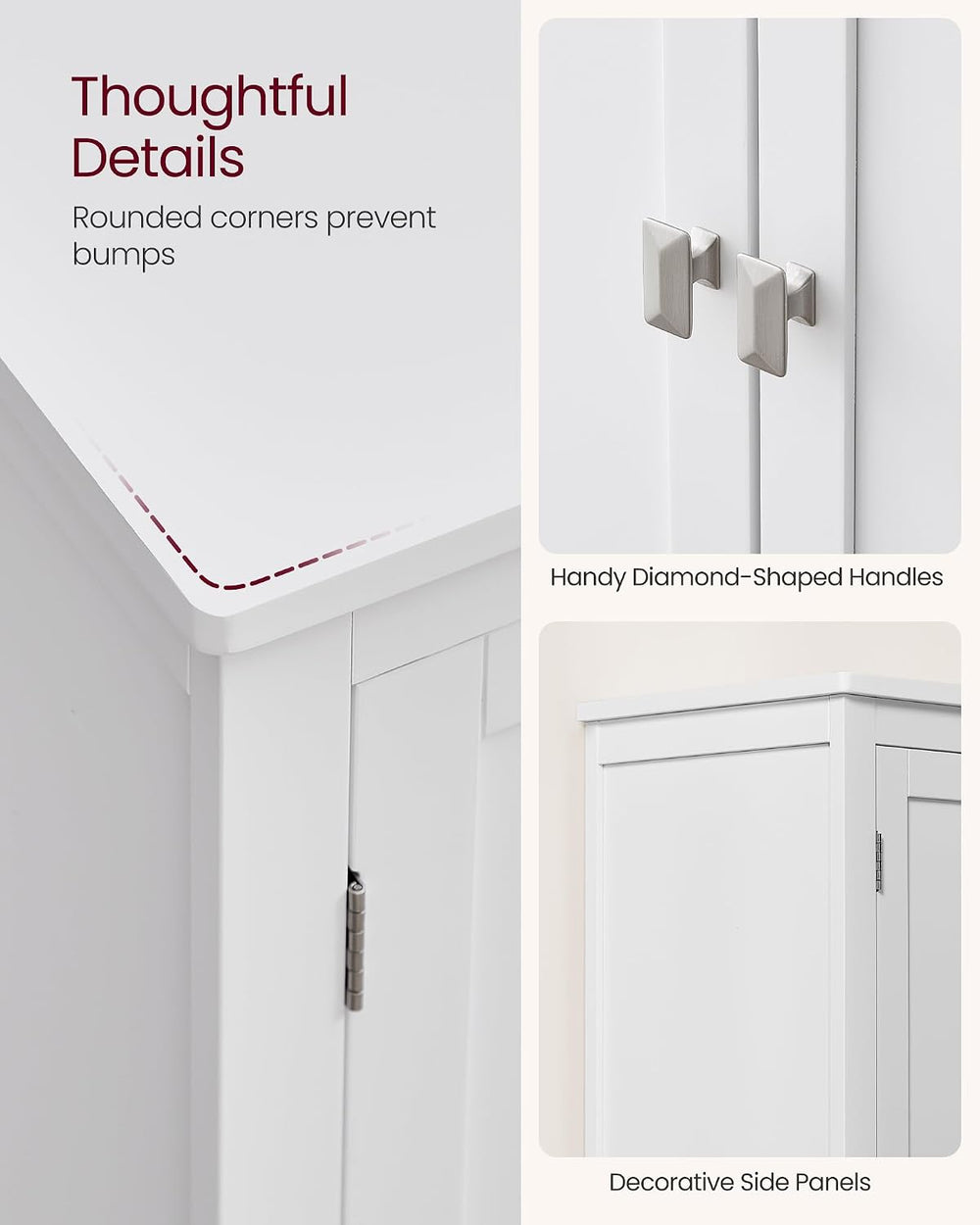 VASAGLE Bathroom Floor Storage Cabinet with 4 Doors, Cloud White