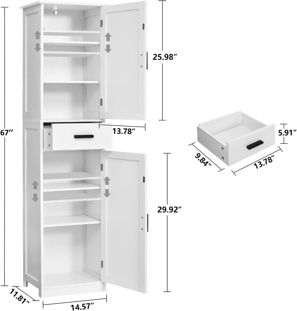 usikey 67'' Tall Bathroom Cabinet, Storage Cabinet with 4 Shelves &am...
