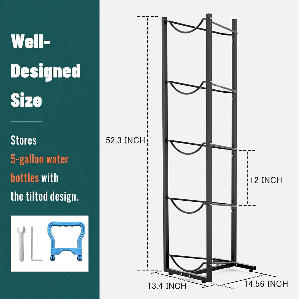 5 Gallon Water Jug Stand Holder: 5 Tier Water Bottle Rack