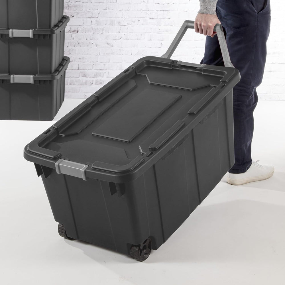 Storage Bin Plastic Rolling Stacker Box Wheeled Storage Box 160 Quart, Lidded...