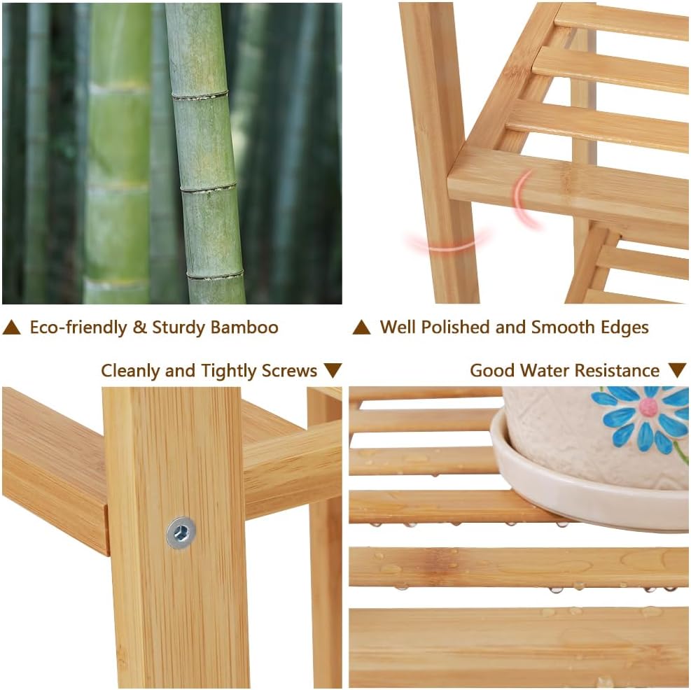 Ufine Bamboo Garment Rack with 6 Tier Storage Shelves & Hanging Rod