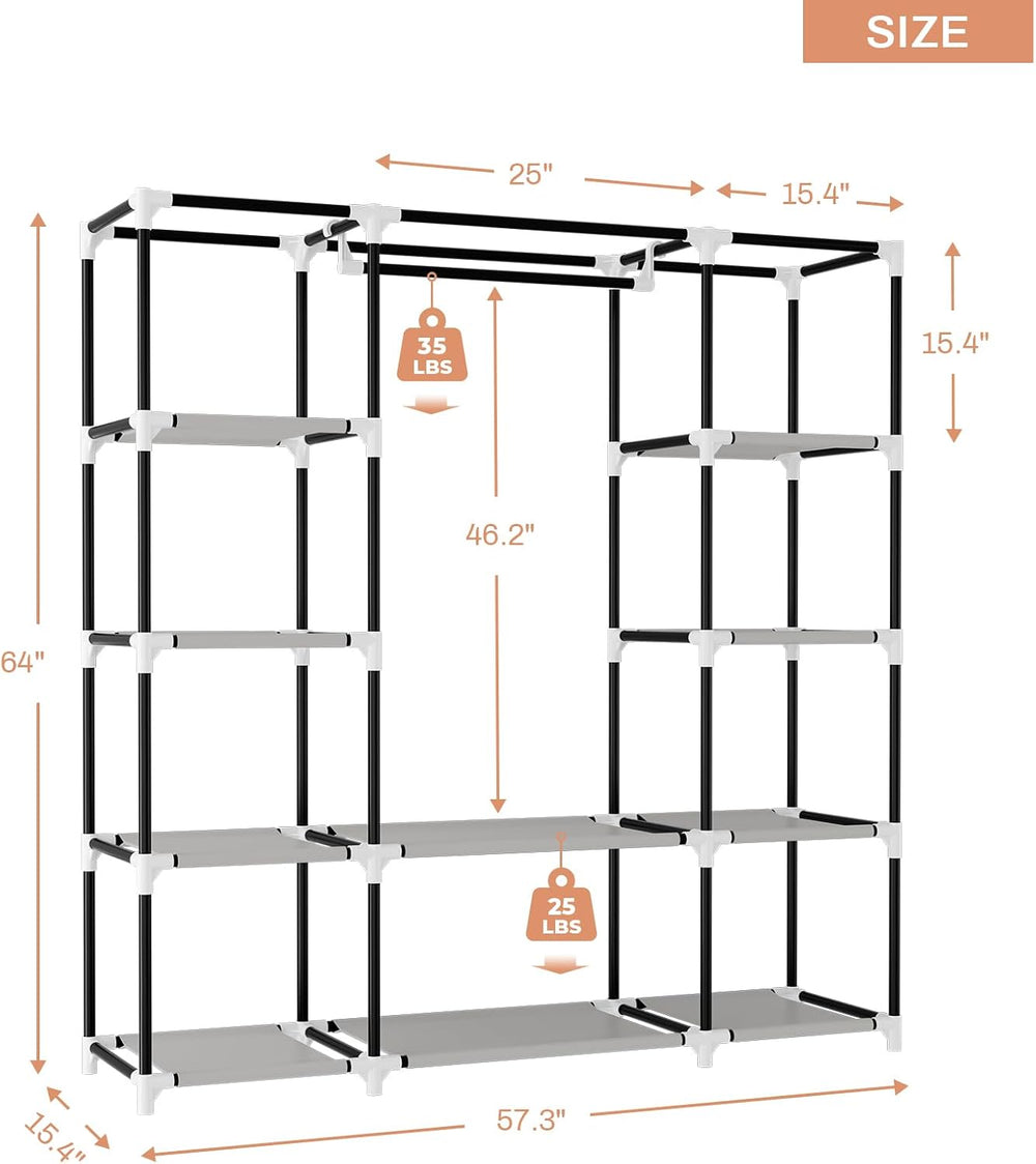 VTRIN Portable Closet Wardrobe for Hanging Clothes 57.3 Inch Large Capacity C...