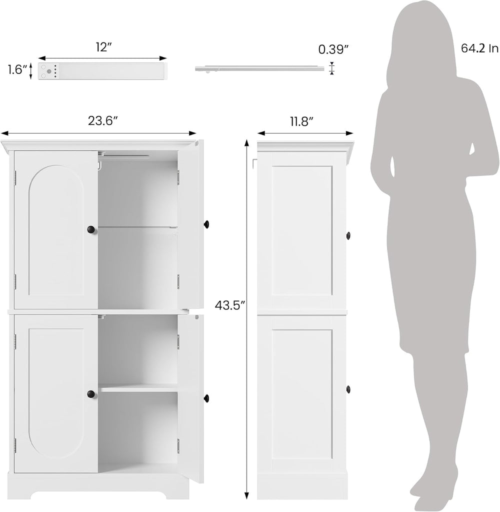 HAIOOU Bathroom Floor Cabinet with Motion Sensor Light - White