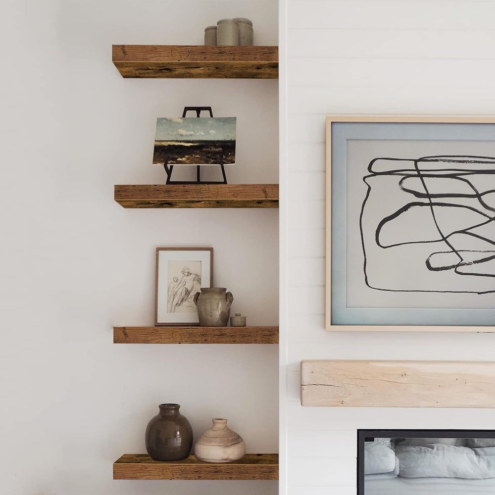 QEEIG Floating Shelves for Wall Small Shelf (Brown, Set of 4, 15.7" x 6....