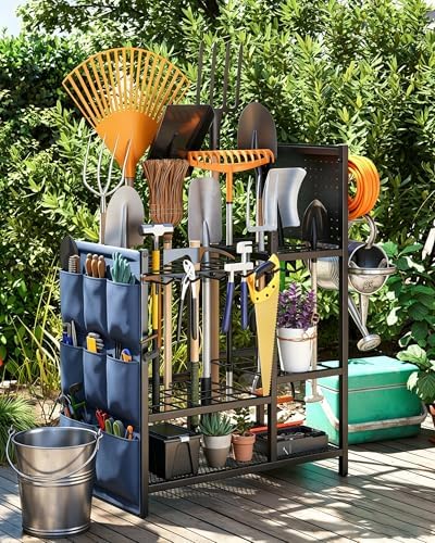 Garden Tool Organizer with Pegboard, Yard Tool Holder Standing for Garage Org...