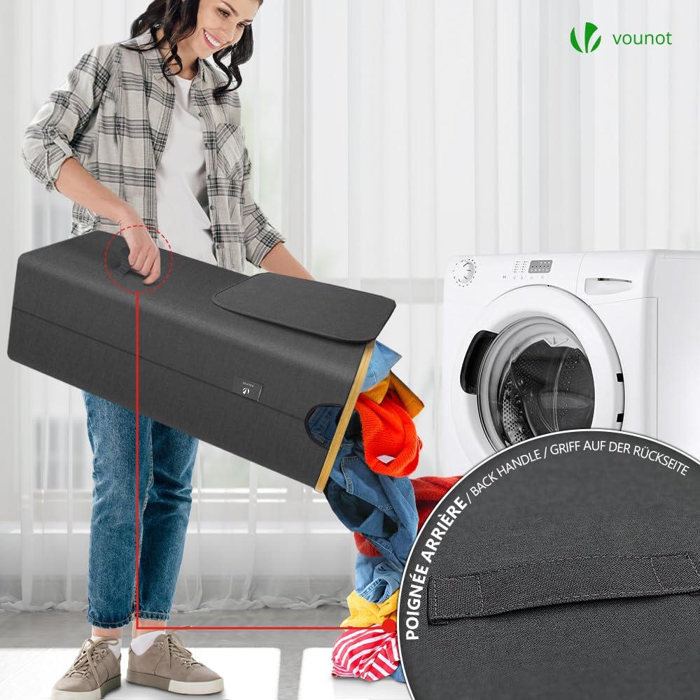 VOUNOT Foldable Laundry Basket 100L with Lid Handles, Collapsible Linen Baske...