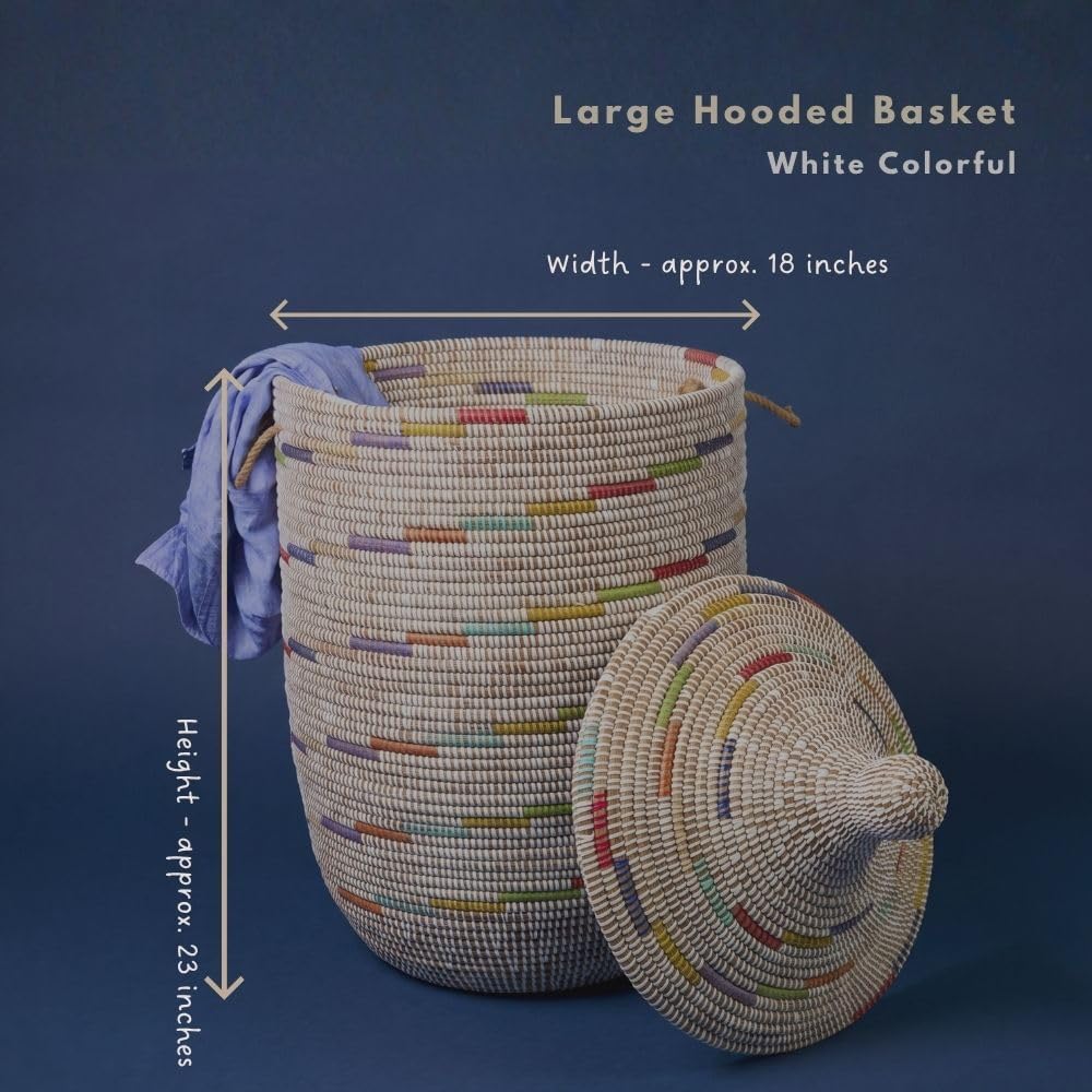 Large Woven Blanket Basket, Multicolor Wicker Storage Basket for Living Room,...