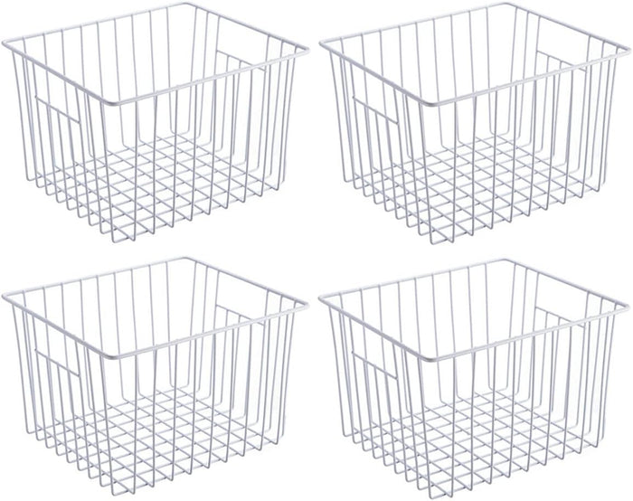 Slideep Freezer Baskets Storage Basket Organizers, Deep Wire Farmhouse Bins Container with Handles for Kitchen, Pantry, Cabinet, Car, Bathroom Pearl White, 4 Pack
