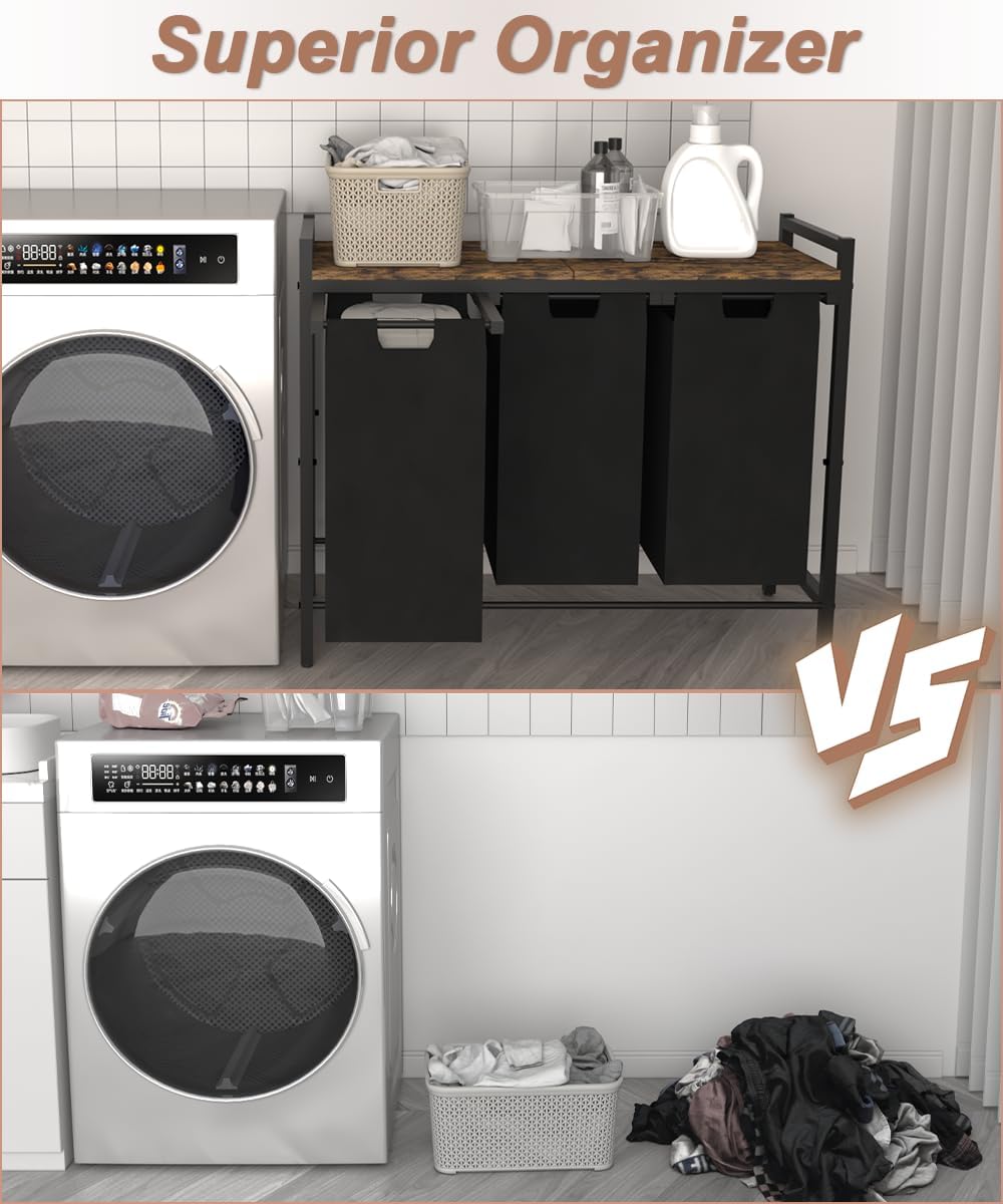 10 x 3 Gal Large Laundry Hamper, Rustic Brown and Black