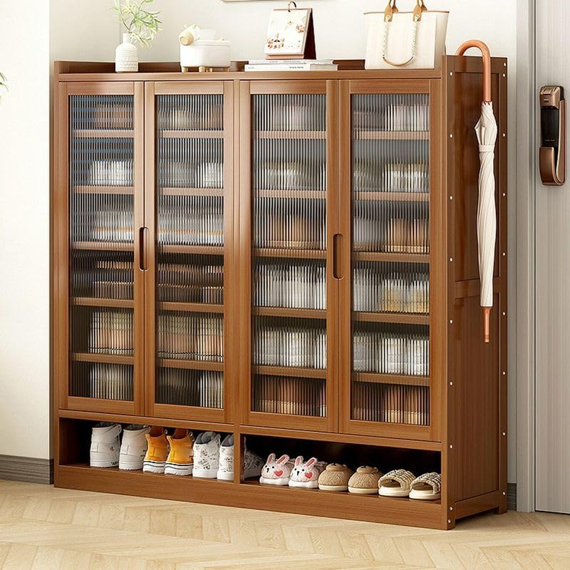 Wood Shoe Storage Cabinet with 8 Tiers, Shoe Storage Rack Closed Back, Free S...