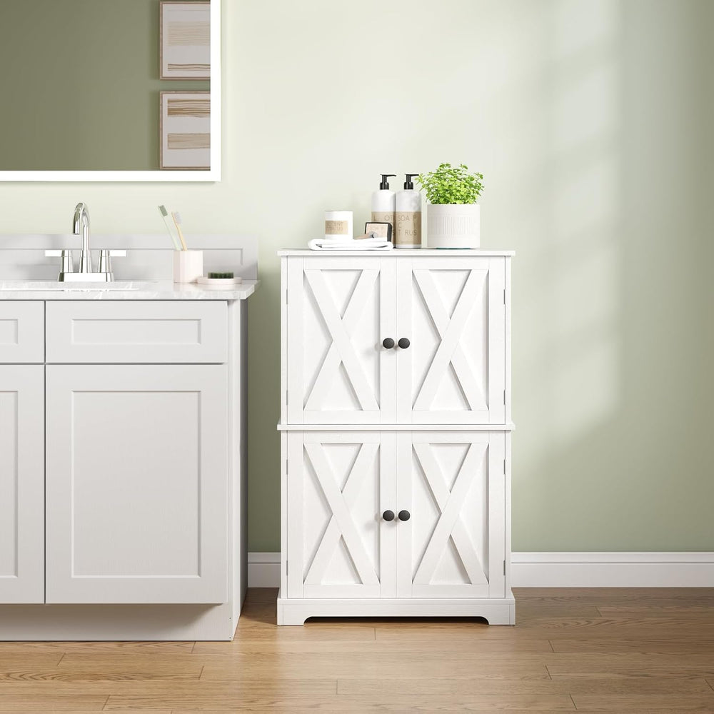 Farmhouse Bathroom Storage Cabinet, 4-Door Floor Cabinet