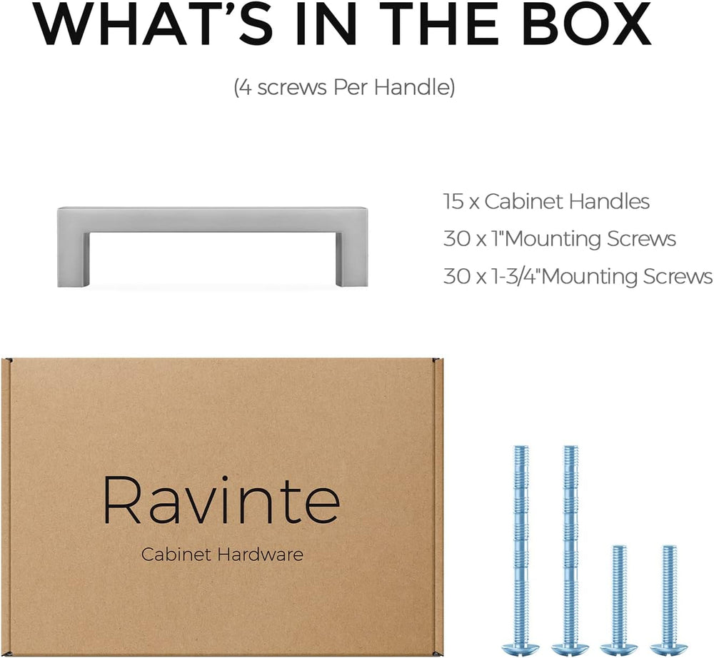 Ravinte Brushed Nickel Square Solid Cabinet Handles, 3 Inch, 15 Pack