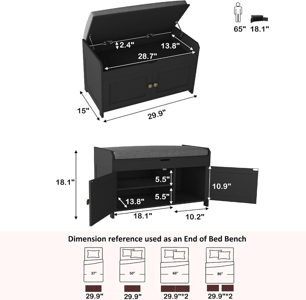 HOMEFORT 30" Shoe Bench with Lift Top Storage, Entryway Bench with Cushi...