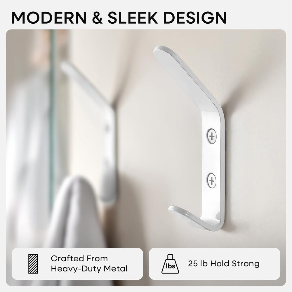 Homeforia White Wall Coat Hooks, High-End Metal, Heavy Duty, Set of 6