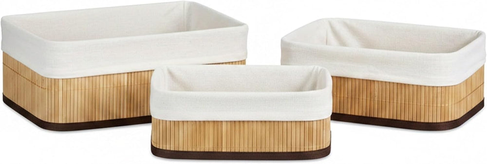 Relaxdays Bamboo Set of Shelf Baskets, 12.5 x 32 x 22 cm, Rectangular, 3 Stor...
