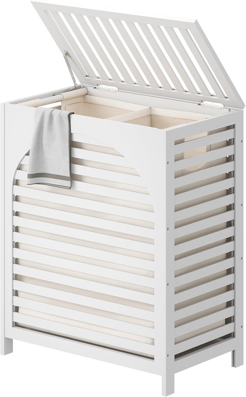 Laundry Hamper with Lid, Bamboo with Handles and Removable Liner Bag, 125L La...