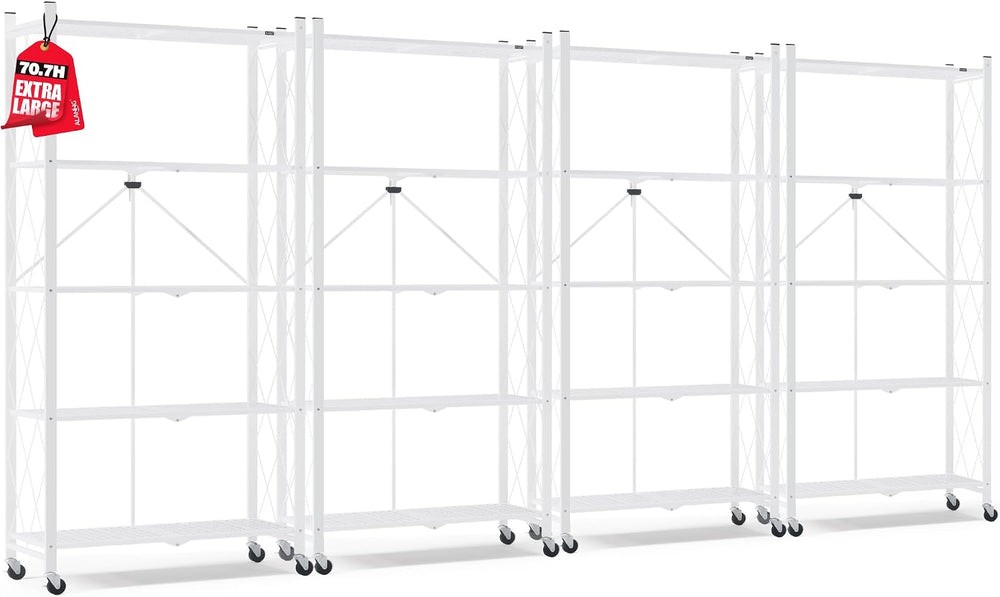 ALANNG 70.7" H Metal Storage Shelves, 5 Tier Folding Shelf on Wheels
