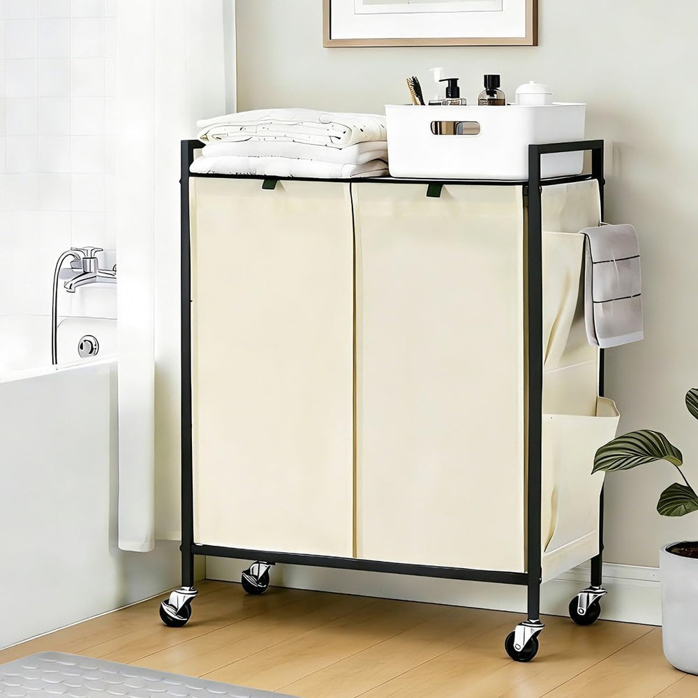 120L Laundry Hamper with Wheels, Lid and 2 Removable Liner Bags